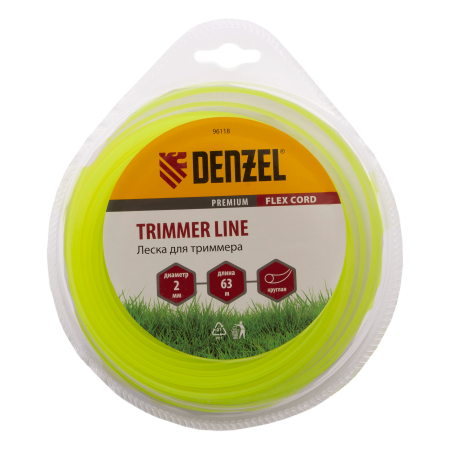 Леска для триммера DENZEL Flex Сord 96118, 2 мм x 63 м, круглая, блистер