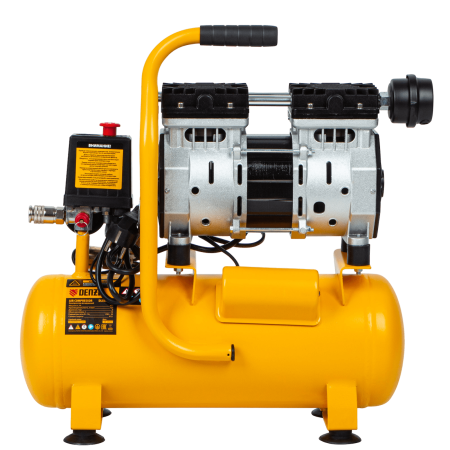 Компрессор безмасляный DENZEL DLS650/10, 650 Вт, 120 л/мин, ресивер 10 л, малошумный Компрессор безмасляный DENZEL DLS650/10, 650 Вт, 120 л/мин, ресивер 10 л, малошумный