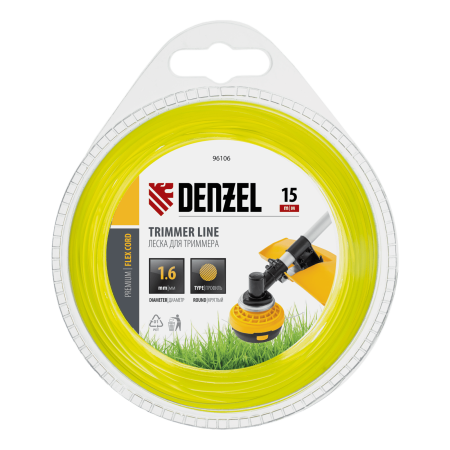 Леска для триммера DENZEL Flex Сord 96106, 1.6 мм x 15 м, круглая, блистер