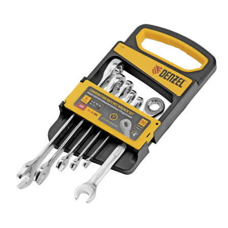 Набор ключей комбинированных трещоточных DENZEL 6-17 мм, 6 шт., CrV, матовый хром