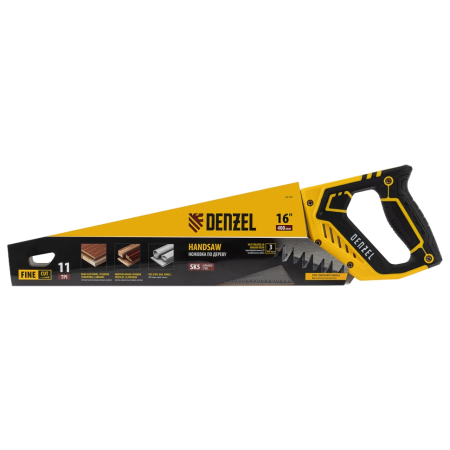 Ножовка по дереву DENZEL 400 мм, 11 TPI, зуб 3D, двухкомпонентная рукоятка