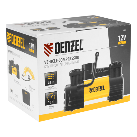 Компрессор автомобильный DENZEL AC-75, 12 В, 10 атм., 75 л/мин, LED