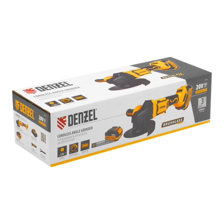 Машина шлифовальная угловая аккумуляторная бесщет. DENZEL AGH-BL-20-125, Li-Ion, 20 В