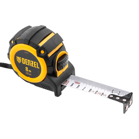 Рулетка DENZEL 31524 8м х 32мм, автоматич. фиксац., нейлон. покрытие, магнит. зацеп, двухстор. разметка