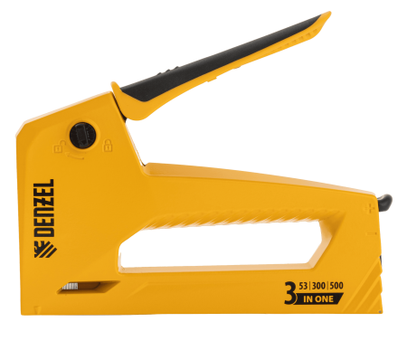 Степлер мебельный DENZEL алюминиевый корпус, тип 53, 6-14 мм, тип 300, 15 мм, тип 500, 15 мм