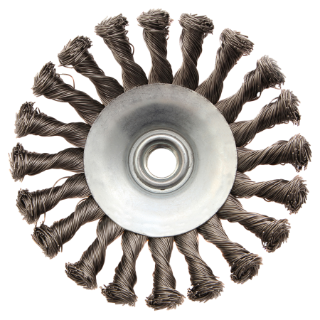 Щетка для УШМ DENZEL 746113, 125 мм, «тарелка», крученая нержавеющая проволока 0.5 мм, М14