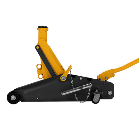 Домкрат гидравлический DENZEL подкатной с фиксатором, 2,8 т, 135-385 мм, в кейсе