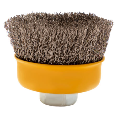 Щетка для УШМ DENZEL 746043, 75 мм, «чашка», витая нержавеющая проволока 0.3 мм, М14