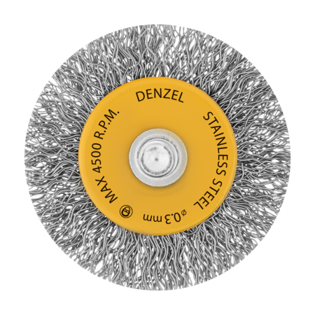 Щетка для дрели DENZEL, 50 мм, Плоская, со шпилькой, нержавеющая витая проволока