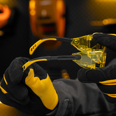 Очки защитные DENZEL открытые, поликарбонатные, увеличенная желтая линза, регулируемые дужки