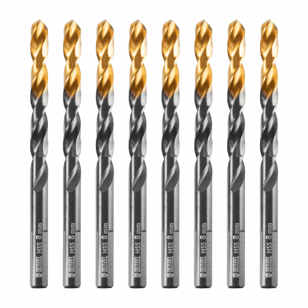Сверло по металлу DENZEL 8 мм, HSS-Tin, Golden Tip, 8 шт.
