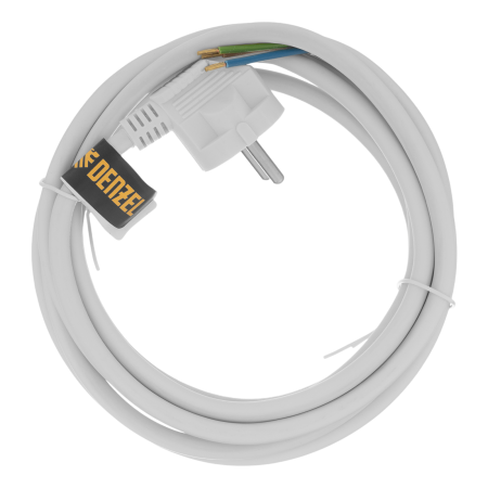 Шнур сетевой Energy Series DENZEL, ПВС, 3 м, 3 x 1,5 мм, с неразборной вилкой, белый
