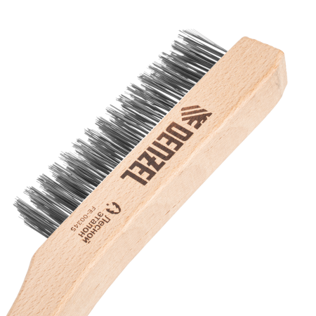 Щетка зачистная 4-х рядная DENZEL, прямая проволока из нержавеющей стали с деревянной ручкой, EFP