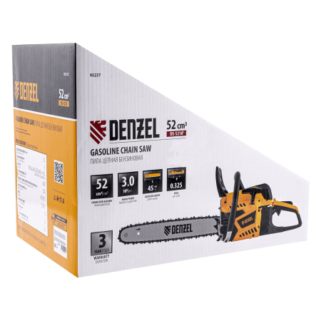 Пила цепная бензиновая DENZEL DS-5218, шина 45 см, 52 см3, 3 л.с, шаг 0,325, 72 звена