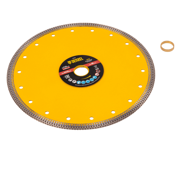 Диск алмазный отрезной DENZEL 230 х 22,2мм, сплошной, супертонкий, горячий пресс, сухой/мокрый рез