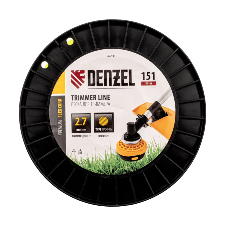 Леска для триммера DENZEL 96281 круглая, 2,7мм х 151м, на DIN катушке FLEX CORD