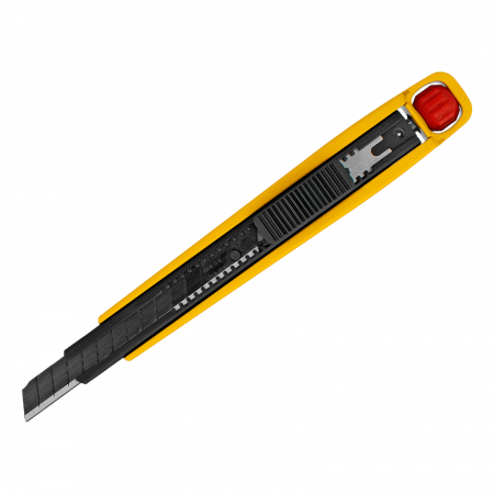 Нож DENZEL 9 мм, сменное лезвие, SK4, алюминиевый корпус, торцевой зажим