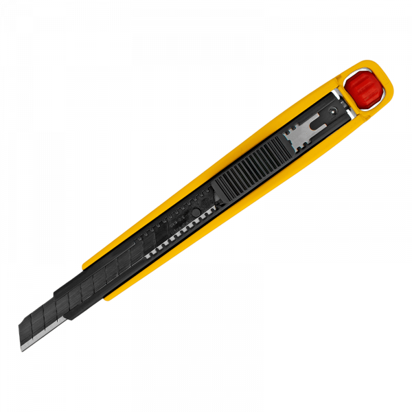 Нож DENZEL 9 мм, сменное лезвие, SK4, алюминиевый корпус, торцевой зажим