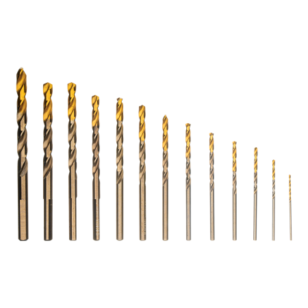 Набор сверл по металлу DENZEL, 1,5-6,5мм, Р6М5К8-TiN, Golden Tip, 13 шт