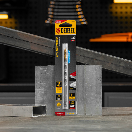 Сверло спиральное по металлу DENZEL 6 х 139 мм, Р6М5, Golden Tip, удлиненное