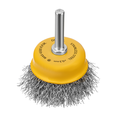 Щетка для дрели DENZEL, 50 мм, Чашка, со шпилькой, нержавеющая витая проволока