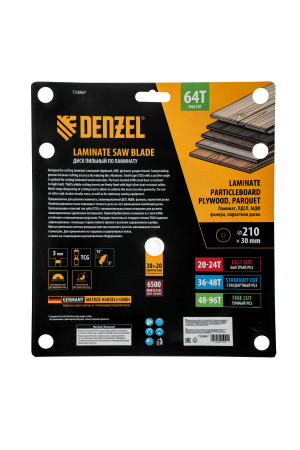 Пильный диск по ламинату DENZEL ф210 х 30 мм, 64 зубьев