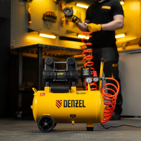 Компрессор безмасл. малошумный DENZEL DLP-950/24, 950Вт,24 л, 2850 об/мин, 170 л/мин