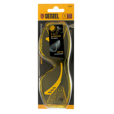 Очки защитные DENZEL открытые, поликарбонатные, увеличенная желтая линза, регулируемые дужки