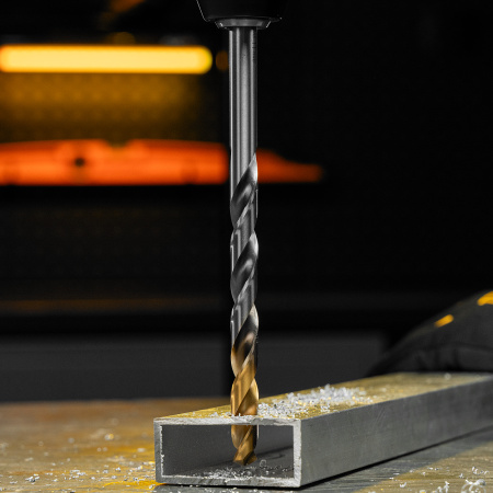 Сверло спиральное по металлу DENZEL 11 х 195 мм, Р6М5, Golden Tip, удлиненное