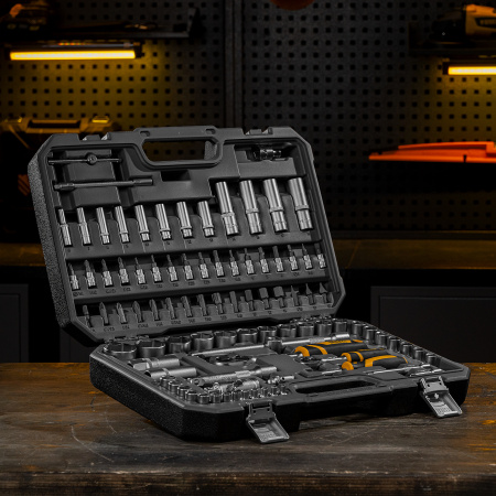 Набор инструментов DENZEL 1/2", 1/4", CrV, S2, пластиковый кейс, 94 предмета