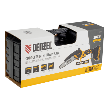 Цепная мини-пила аккумуляторная бесщет. DENZEL CCS-150, шина 150 мм, Li-Ion, 20 В