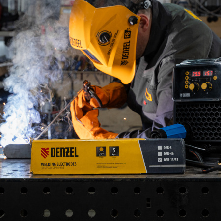 Электроды DENZEL DER-13/55, диам. 3 мм, 5 кг, основное покрытие