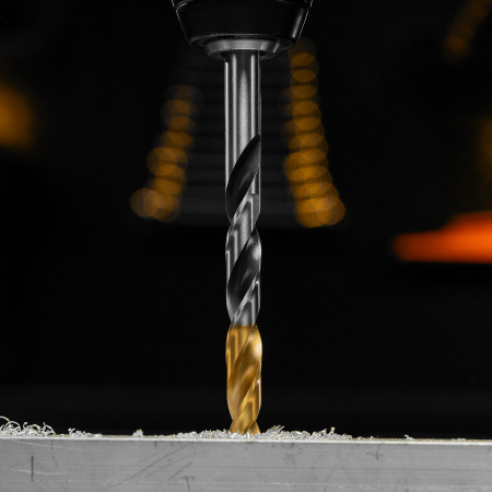 Сверло спиральное по металлу DENZEL 10 x 133 мм, Р6М5, Golden Tip, многогранная заточка
