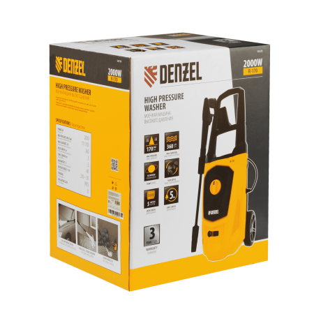 Моечная машина высокого давления DENZEL R-170, 2000 Вт, 170 бар, 360 л/ч, колесная