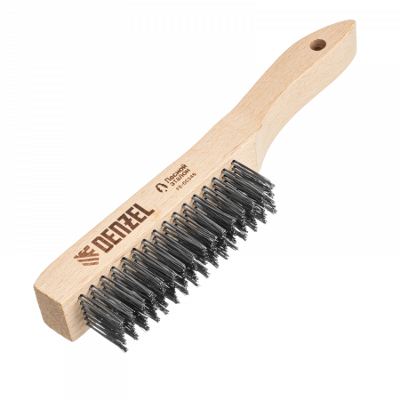 Щетка зачистная 6-и рядная DENZEL, прямая проволока из нержавеющей стали с деревянной ручкой, EFP
