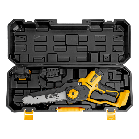 Цепная мини-пила аккумуляторная бесщеточная DENZEL СCS-200BL, шина 200 мм, Li-Ion, 20 В