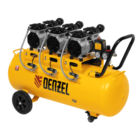 Компрессор безмасляный, малошумный DENZEL DLS 1800/100,1800 Вт, 3x600, 100 л, 345 л/мин