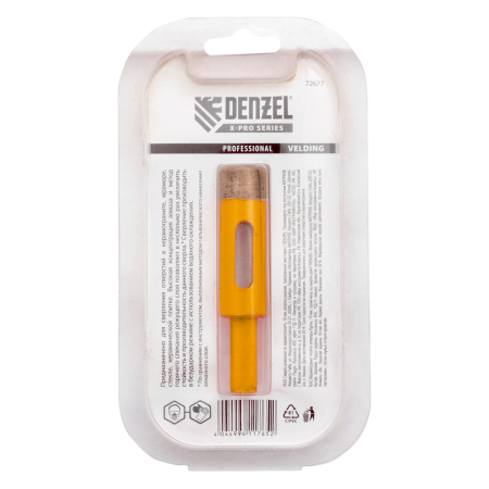 Сверло алмазное по керамограниту DENZEL 72677, 16 мм, мокрая резка, трехгранный хвостовик