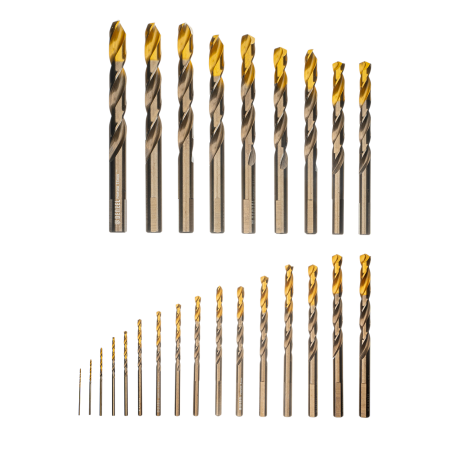 Набор сверл по металлу DENZEL, 1-13 мм, Р6М5К8-TiN, Golden Tip, 25 шт