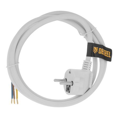 Шнур сетевой Energy Series DENZEL, ПВС, 1,5 м, 3 x 1,5 мм, с неразборной вилкой, белый