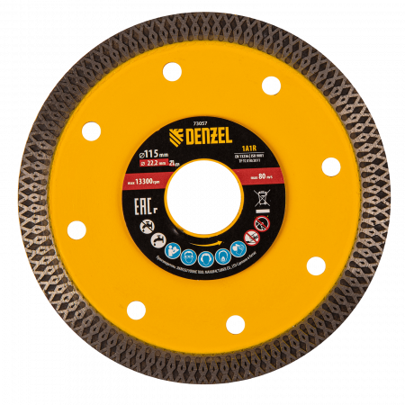 Диск алмазный отрезной DENZEL 115 х 22,2мм, сплошной, супертонкий, горячий пресс, сухой/мокрый рез