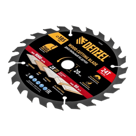 Пильный диск по дереву DENZEL ф185х 20 мм, 24 зубьев