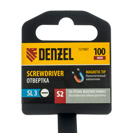 Отвертка DENZEL SL3х100 мм, S2, 3к рукоятка