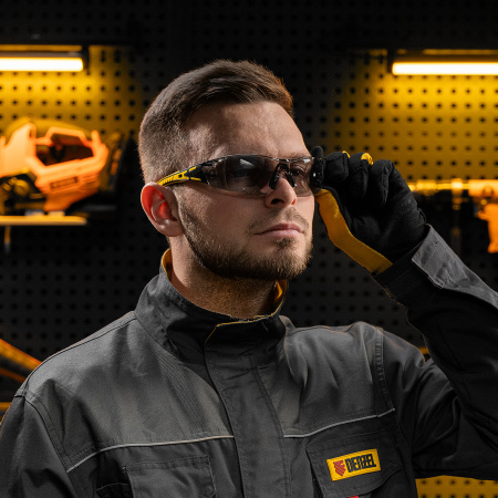 Очки защитные DENZEL открытые, поликарбонатные, дымчатая линза, 2х комп.дужки