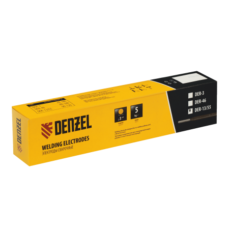 Электроды DENZEL DER-13/55, диам. 3 мм, 5 кг, основное покрытие