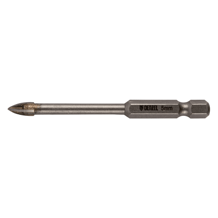 Сверло по керамической плитке DENZEL 5 мм, крестовая пластина, шестигранный хвостовик