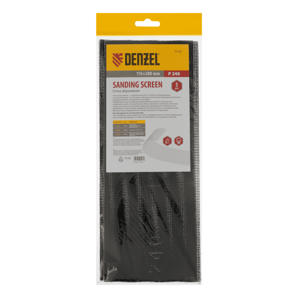 Сетка абразивная DENZEL 75183, P240, 115 x 280 мм, 5 шт.