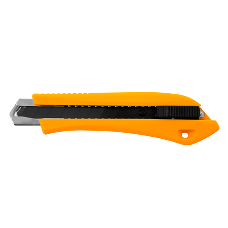 Нож DENZEL 18 мм, сменное лезвие, SK4, метал. направляющая, нажимной фиксатор